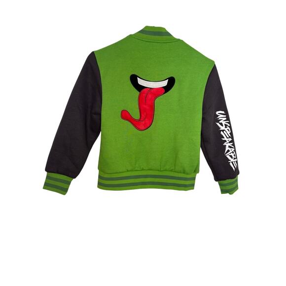 Unspeakable Green & Black Varsity Jacket Youth M Gamer Tongue Logo Rare - Picture 1 of 5